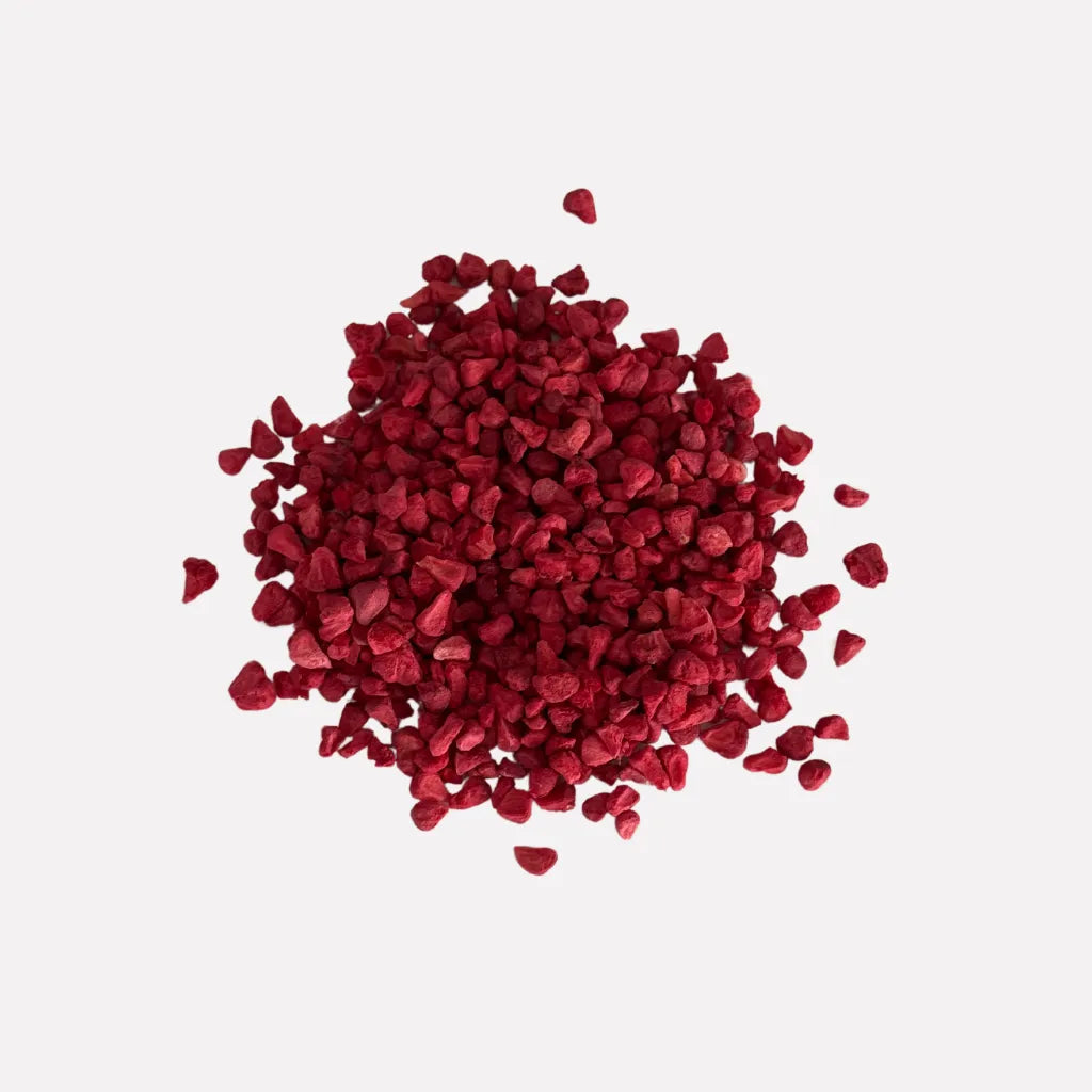 Frambuesas liofilizadas producto, ideales para añadir a batidos o como complemento en recetas saludables