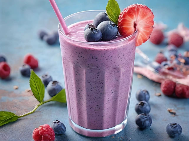 Batido de arándanos hecho con fruta liofilizada, bebida refrescante y natural para disfrutar en cualquier momento del día